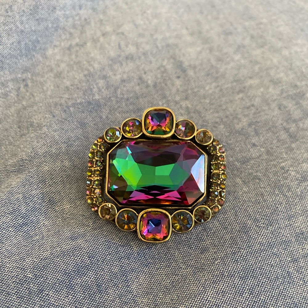 Heidi Daus Iridescent Rhinestone gold tone Brooch